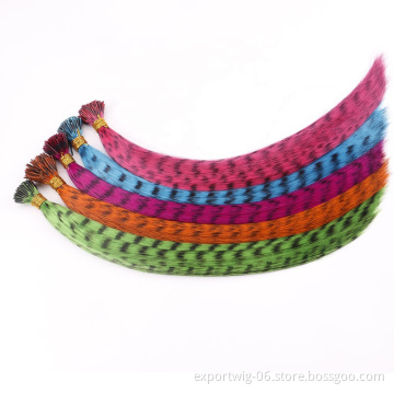 pre-bonded rainbow color clip hair i-tip grizzly rooster feathers for straight synthetic hair accessories extensions wholesale